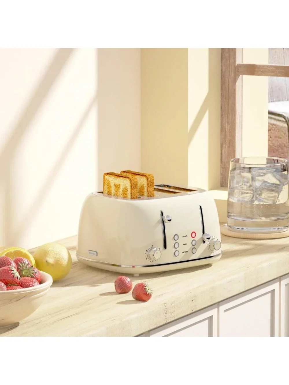 4 Slice Cream Retro Stainless with 6 Bread Shade Settings 1.5''Wide Toaster